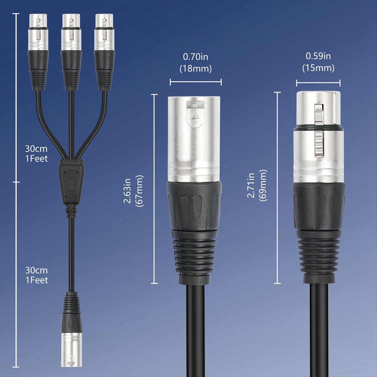 (PQWN) 3Pin XLR Male to 3 Fema - Audio Splitter Y reseña y precio