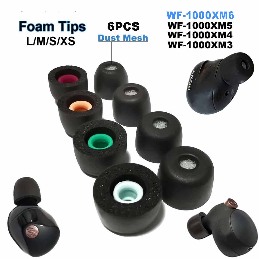 6PCS  Memory Foam Ear Tips Cus - Earphone Foam Tip reseña y precio